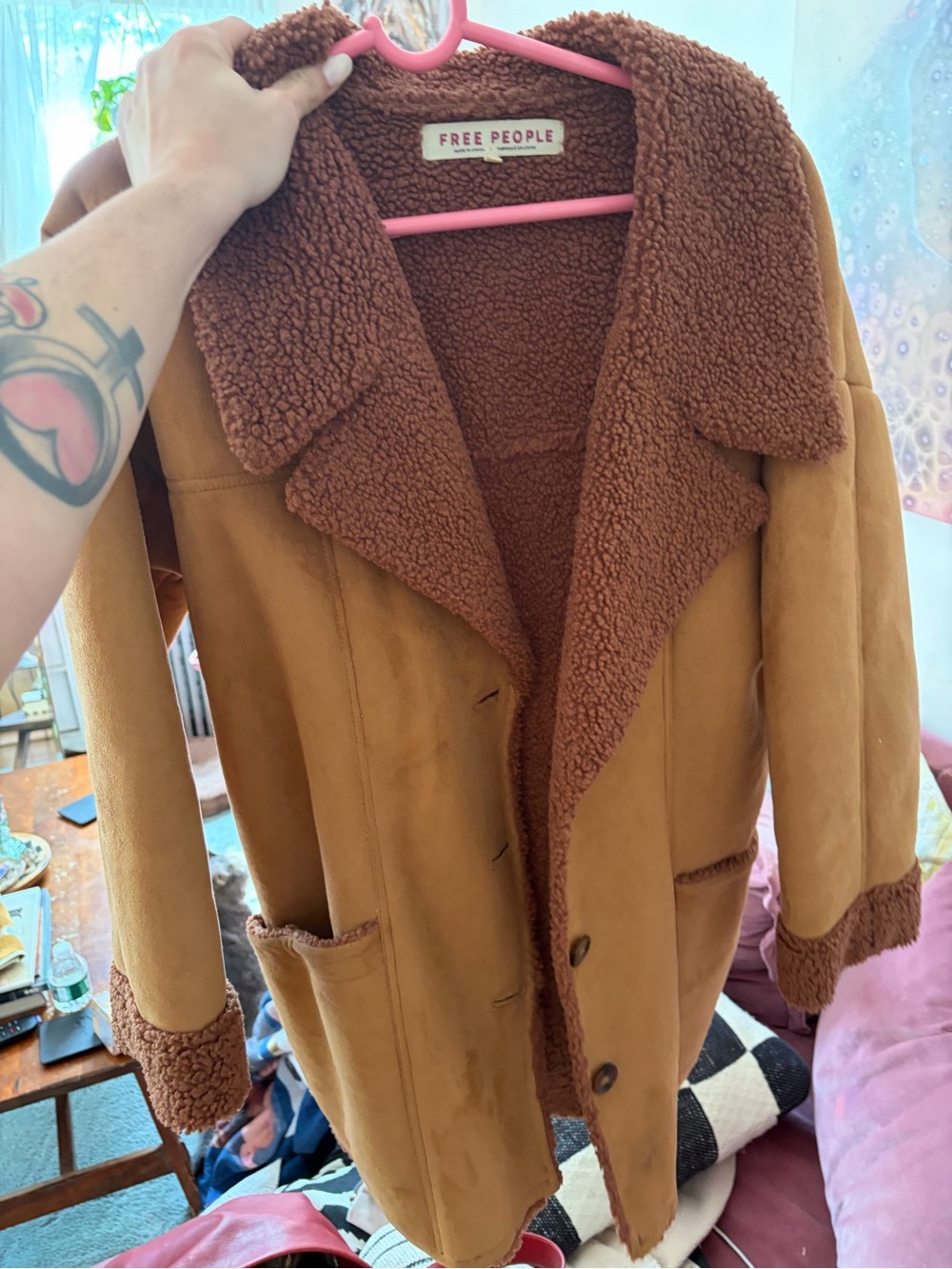 free people faux shearling teddy coat size large